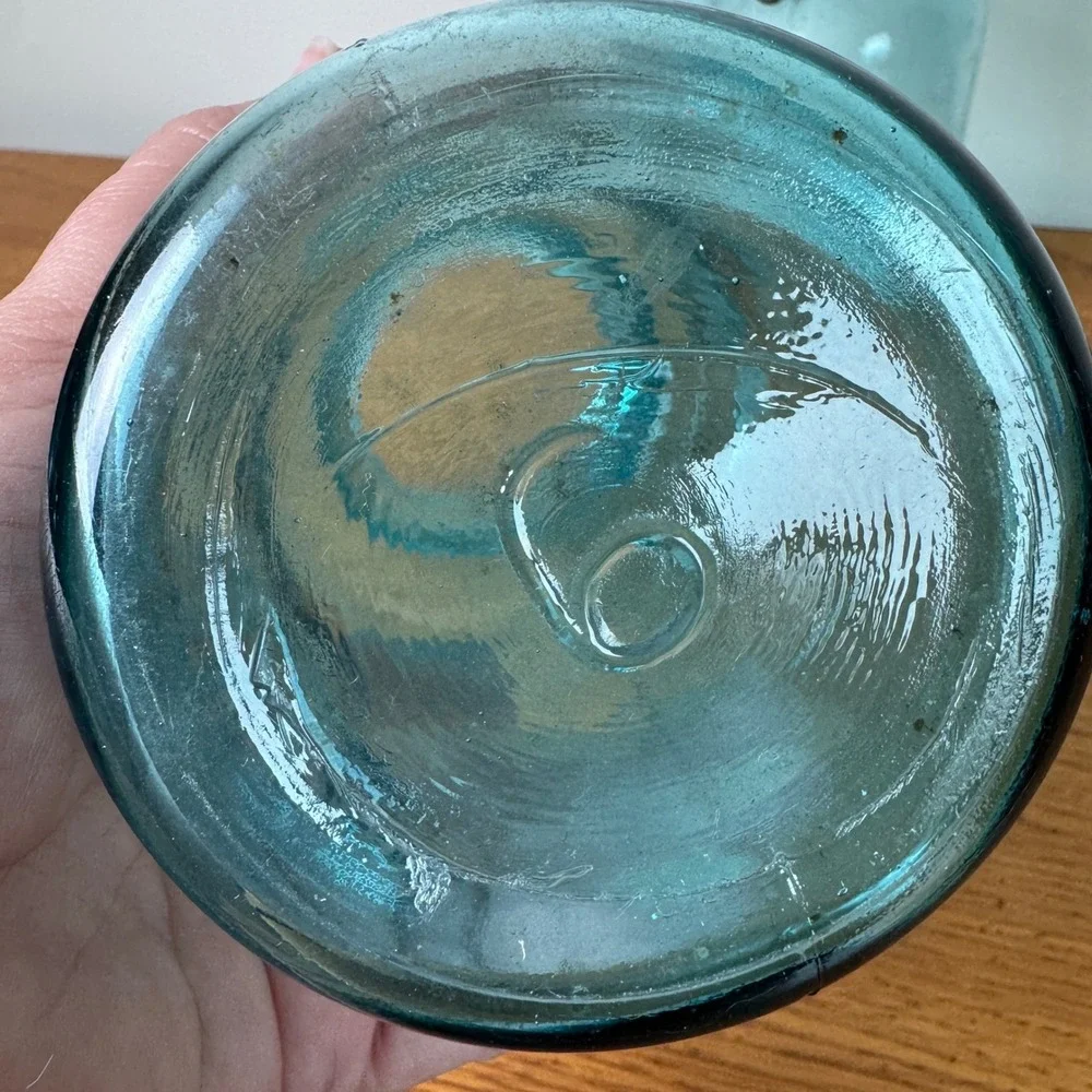 Set of 4 Antique Vintage 1900-1923 Aqua‎ Blue Ball Mason Jars Quart